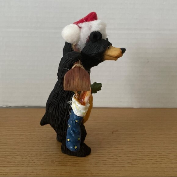 Vtg O’Well Bear Carrying Boat Oar Stocking Fish Christmas Hat Cabin Lodge Decor - Picture 2 of 10